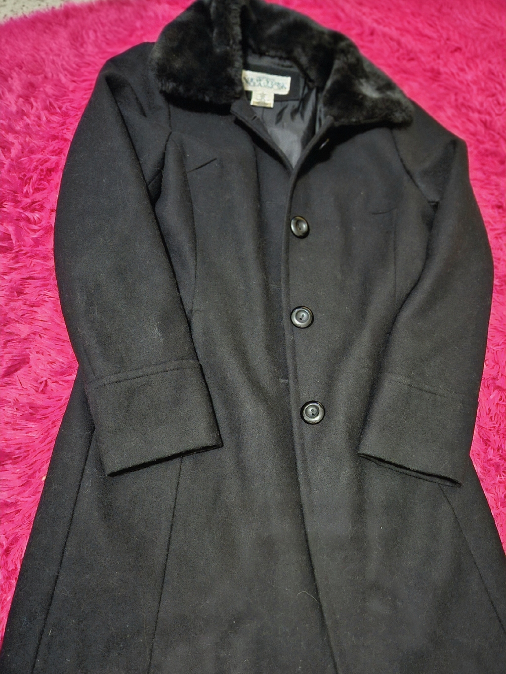 Women's Black Trench Coat with Faux Fur Collar